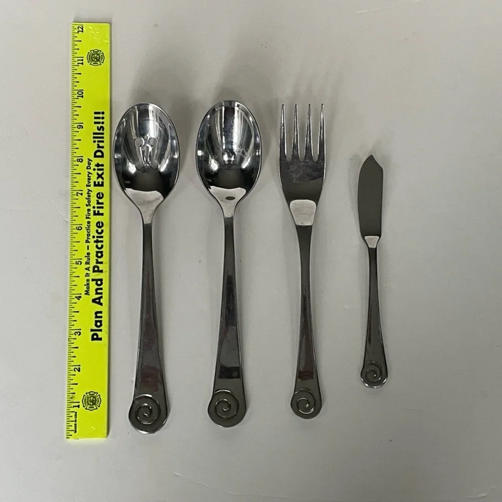 Robert Welch AMMONITE Bright Hostess Serving Set 4 Pieces Stainless Spoons Fork